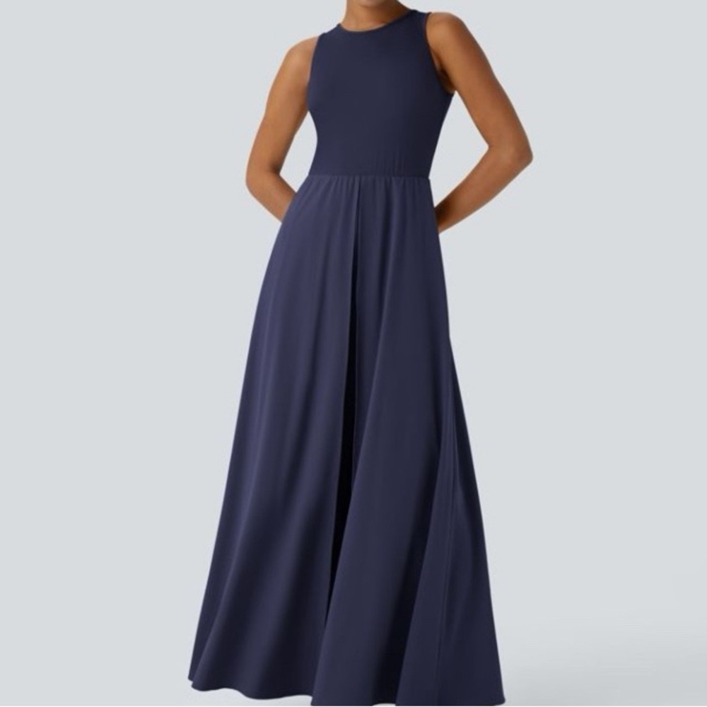 HALARA Navy Blue Sleeveless Maxi Dress